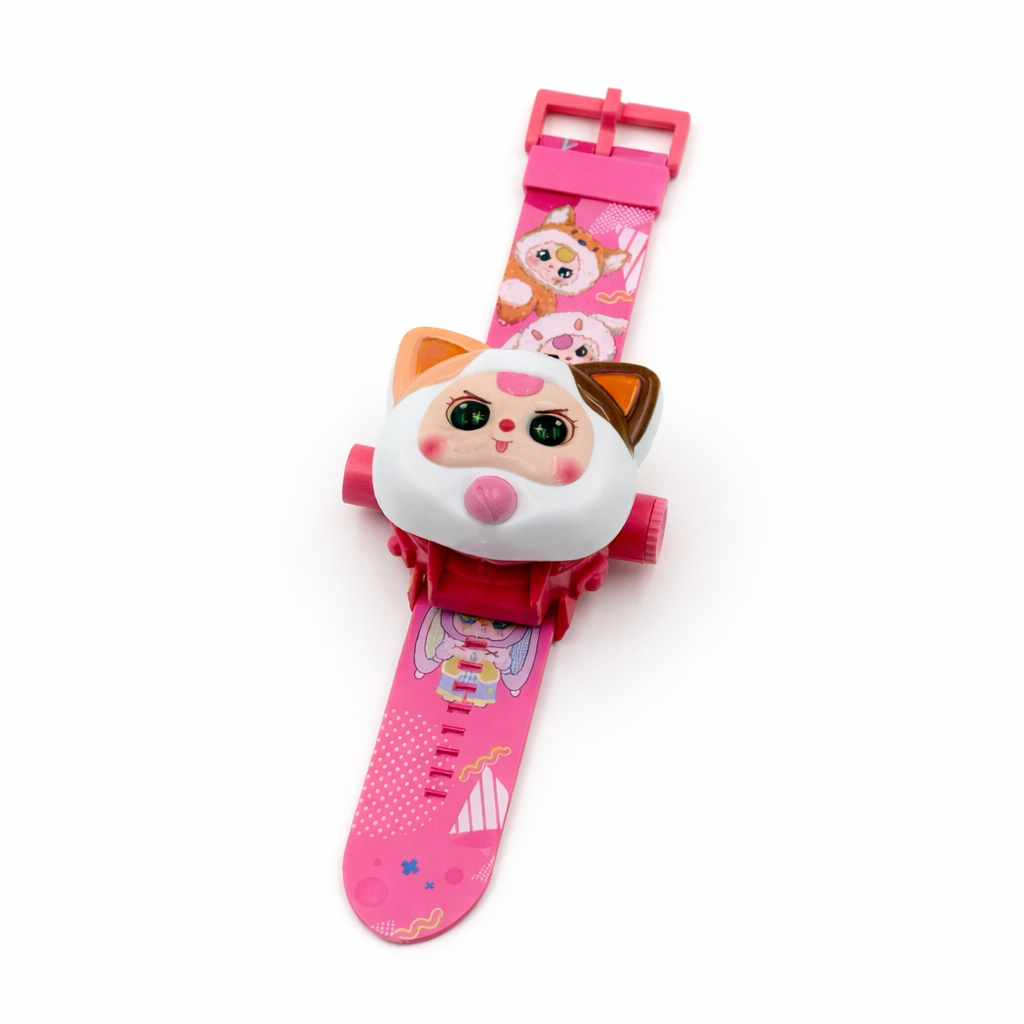 Kids Cartoon Projection Watch Toy | Cute Cat Design LED Projector Watch for Kids | Adjustable Strap Fun Toy Gift