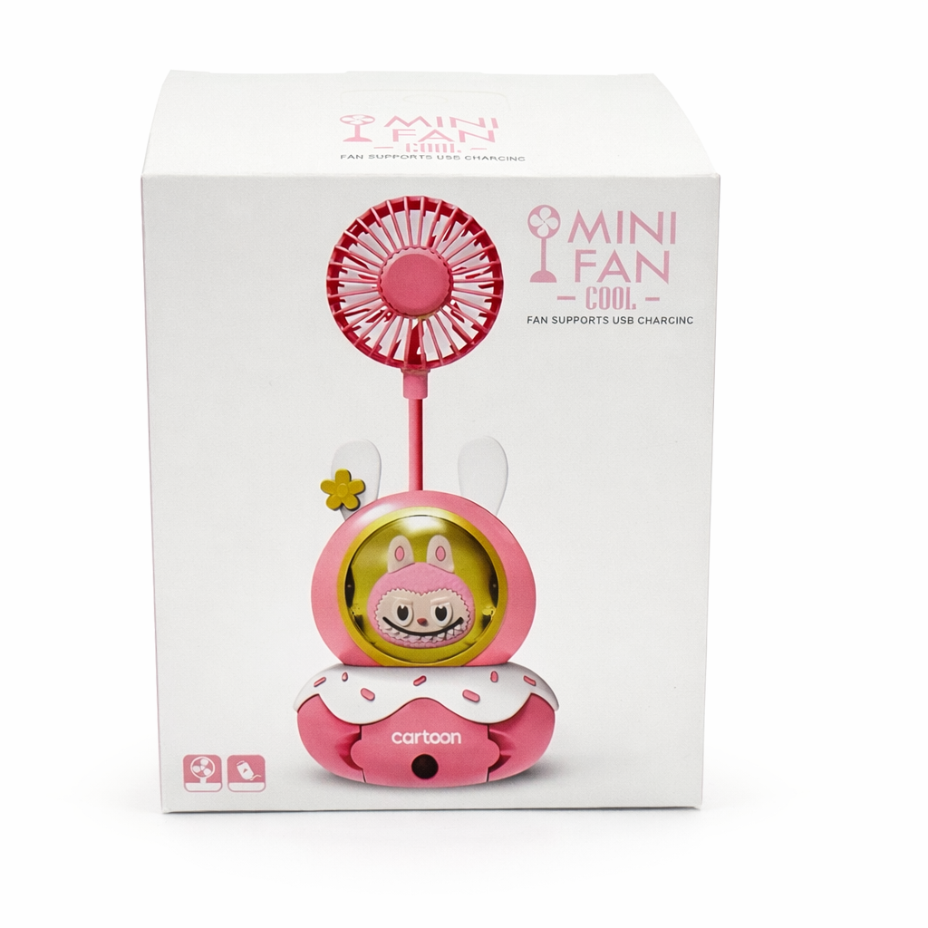 Cute Cartoon Mini USB Fan with Built-in Sharpener – Rechargeable Desk Fan for Kids (Portable & Flexible Neck)