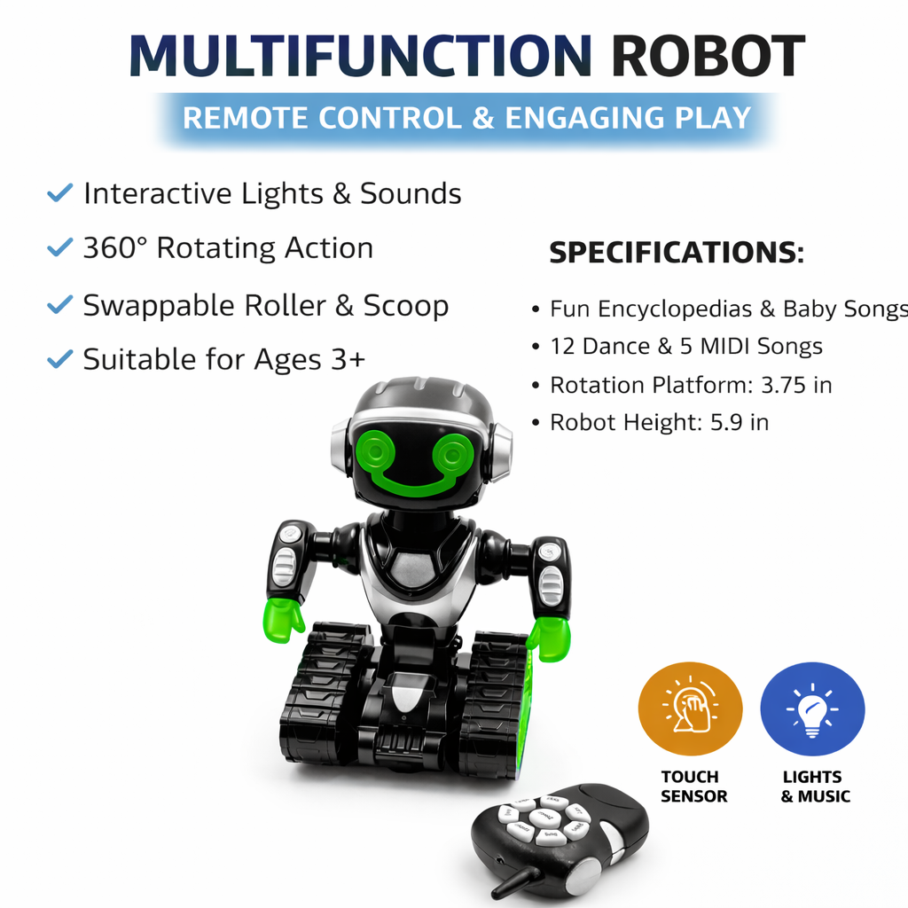 Max Intelligent Remote Control Robot Toy for Kids – Dancing, Music, LED Lights & Interactive Learning Functions (3+ Years)