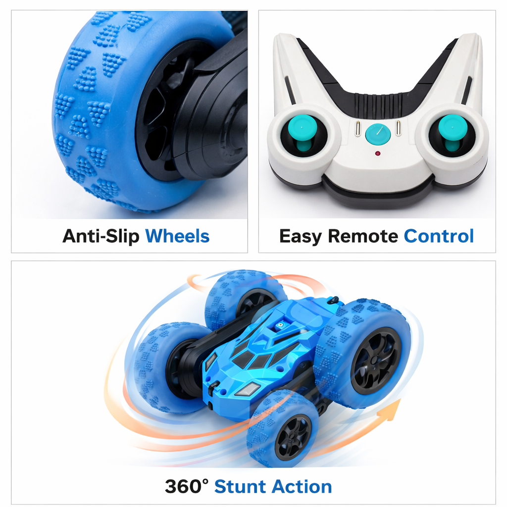 ENFAO 1:28 Storm RC Stunt Car – 2.4GHz Wireless 360° Rotating Off-Road Crawler with All-Terrain Wheels for Kids