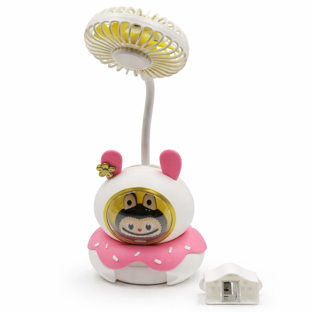 Cute Cartoon Mini USB Fan with Built-in Sharpener – Rechargeable Desk Fan for Kids (Portable & Flexible Neck)