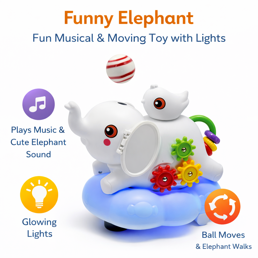 Funny Elephant Musical Toy with Ball, Lights & Moving Action | Interactive Baby Toy (3+ Years)