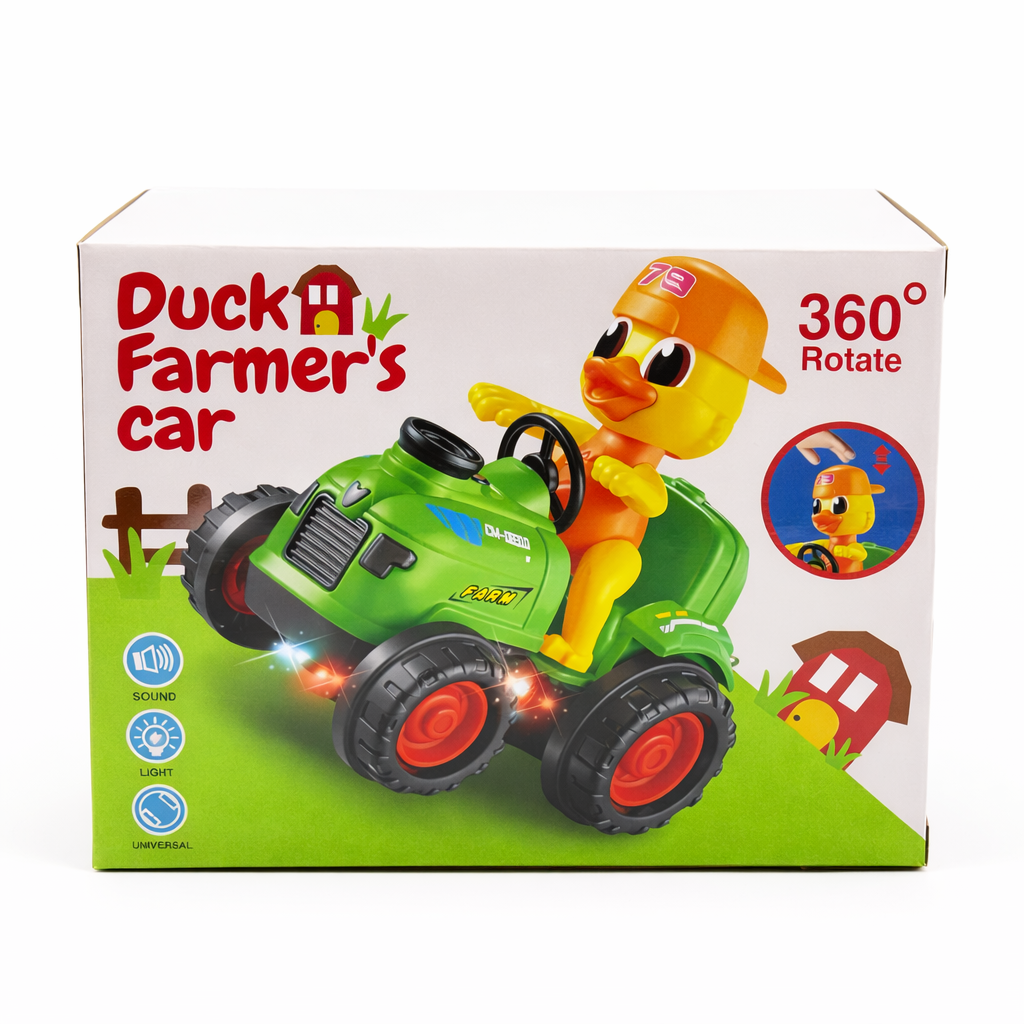Duck Farmer Car Toy with 360° Rotation, Lights & Music | Automatic Dancing Toy Car for Kids (3+ Years)