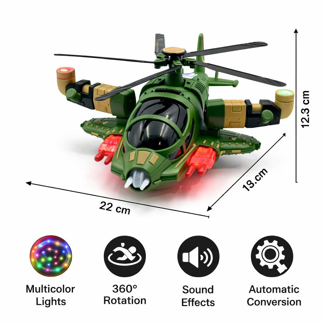 Figo Hiter 360° Rotating Helicopter Toy with Lights & Sound | Automatic Universal Movement Aircraft Toy for Kids