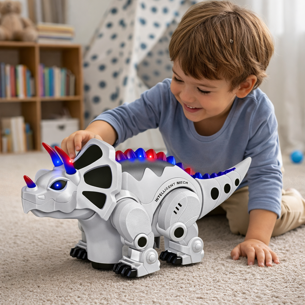 Mechanical Dinosaur Toy with Lights & Sound | Smart Walking Triceratops Robot Toy for Kids | Interactive Dino Toy Gift