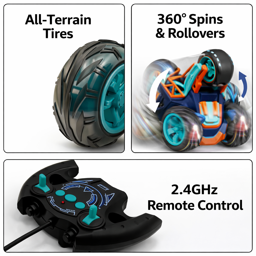 360° Rollover Stunt RC Car for Kids – Double-Sided Remote Control Car with LED Lights & USB Rechargeable Battery