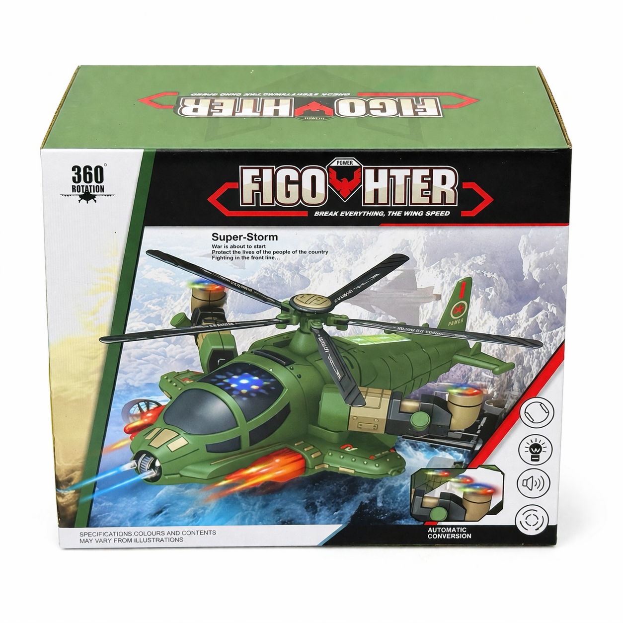 Figo Hiter 360° Rotating Helicopter Toy with Lights & Sound | Automatic Universal Movement Aircraft Toy for Kids