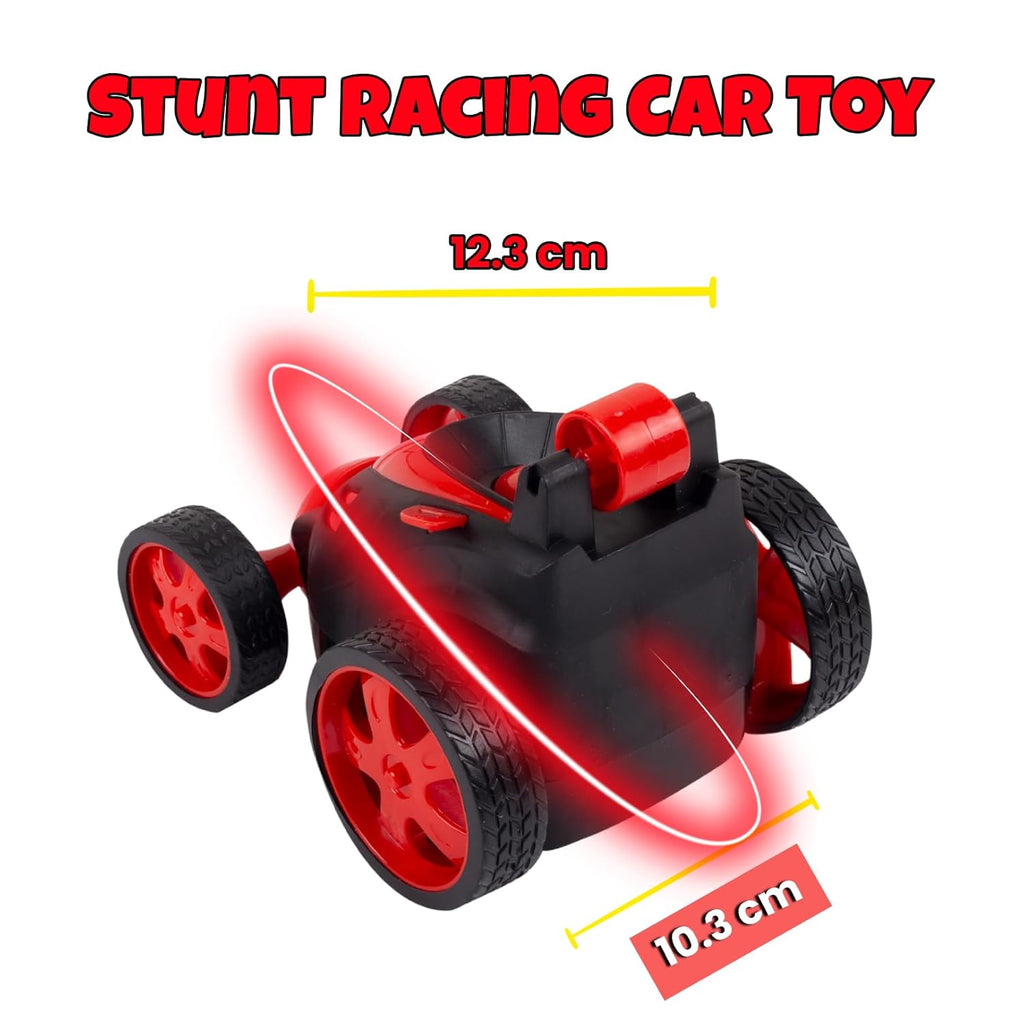 Rotating & Rolling Rechargeable Small Stunt Racing Car Toy Comes with USB Charging Cable & Remote Controller | Red Color, Power Source: Lithium Rechargeable Battery for Car (Included)