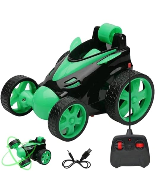 Rotating & Rolling Rechargeable Small Stunt Racing Car Toy Comes with USB Charging Cable & Remote Controller | Red Color, Power Source: Lithium Rechargeable Battery for Car (Included)