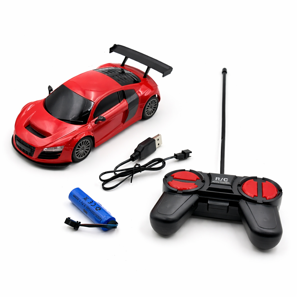 Mini RC Sports Car – 1:24 Scale Racing Toy with 4 Way Remote Control & Rechargeable Battery
