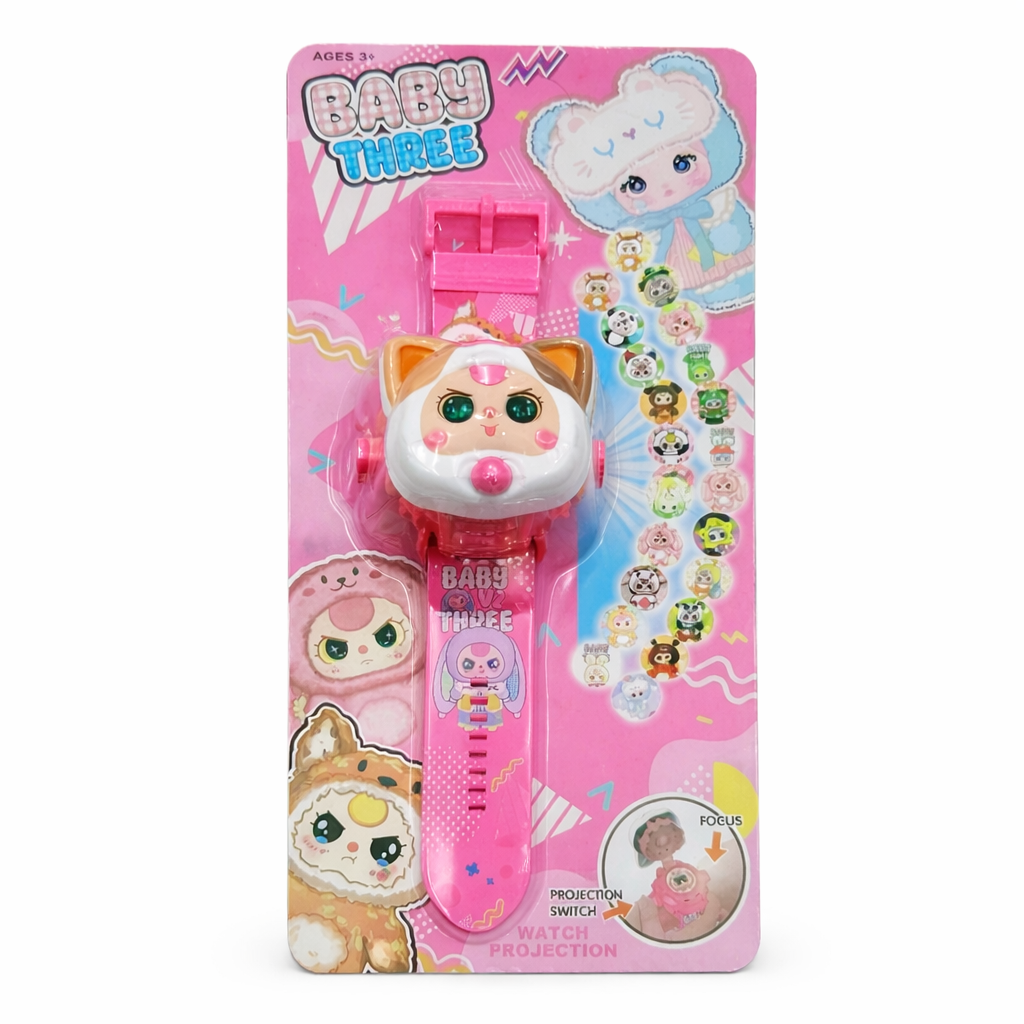 Kids Cartoon Projection Watch Toy | Cute Cat Design LED Projector Watch for Kids | Adjustable Strap Fun Toy Gift