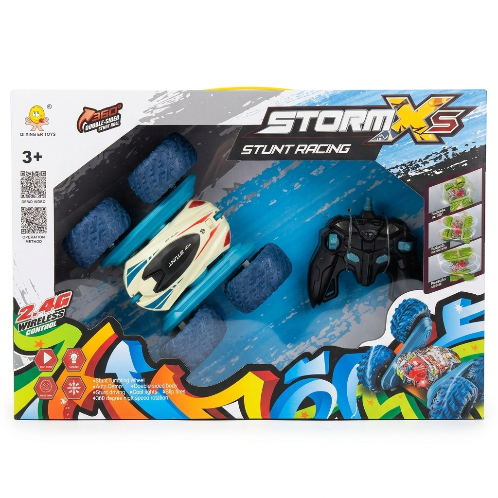 Storm X5 360° Stunt RC Car – 2.4GHz Wireless Double-Sided Racing Car with LED Lights & Rechargeable Battery for Kids