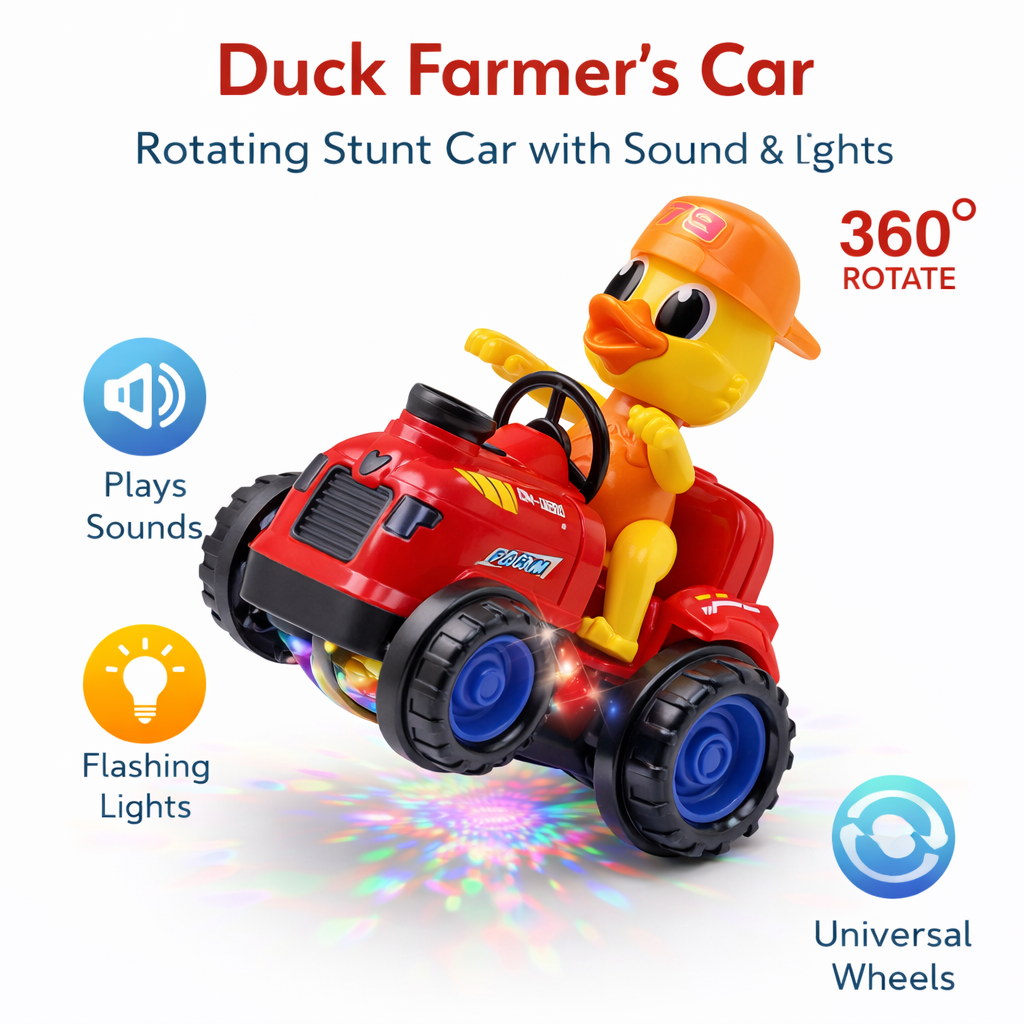 Duck Farmer Car Toy with 360° Rotation, Lights & Music | Automatic Dancing Toy Car for Kids (3+ Years)