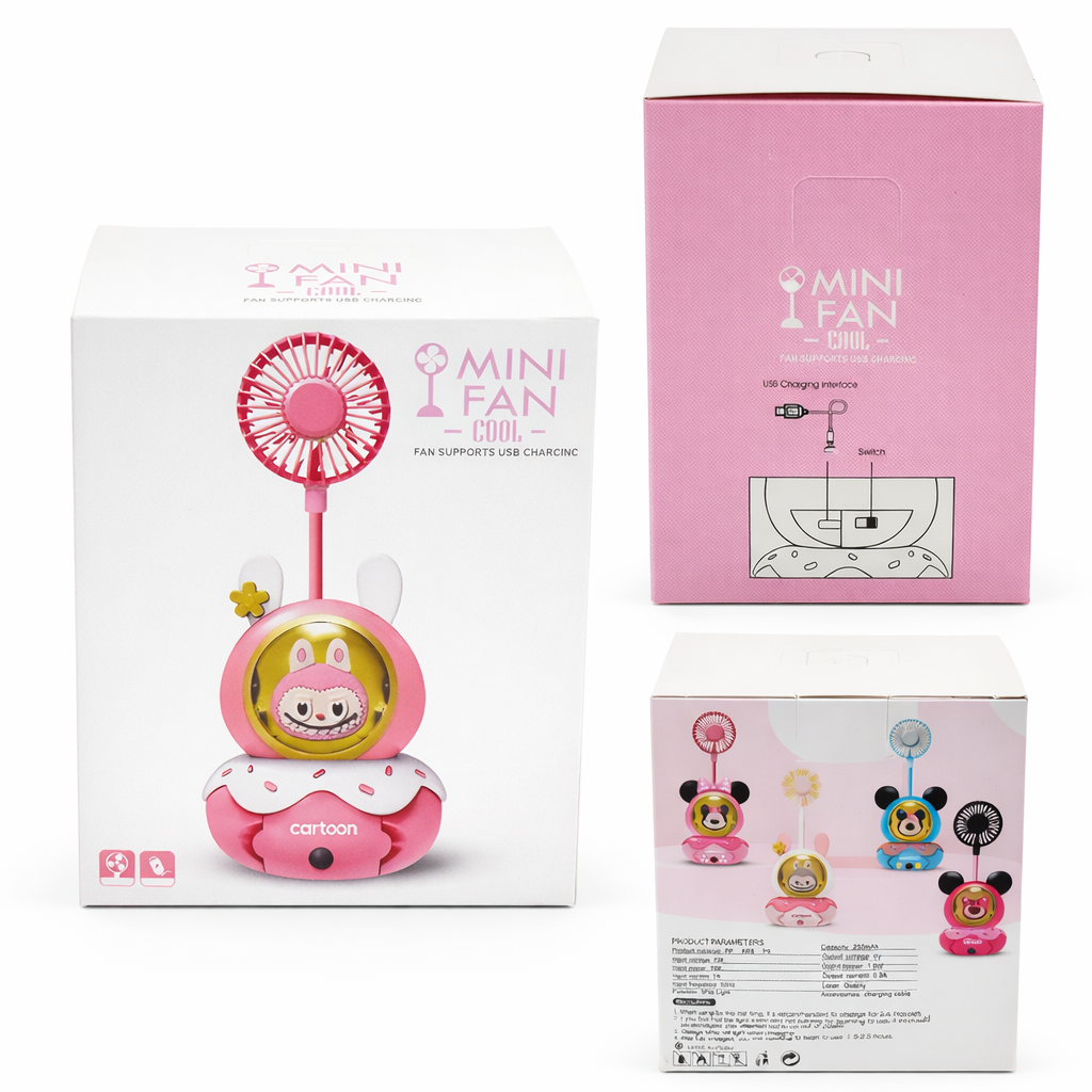 Cute Cartoon Mini USB Fan with Built-in Sharpener – Rechargeable Desk Fan for Kids (Portable & Flexible Neck)
