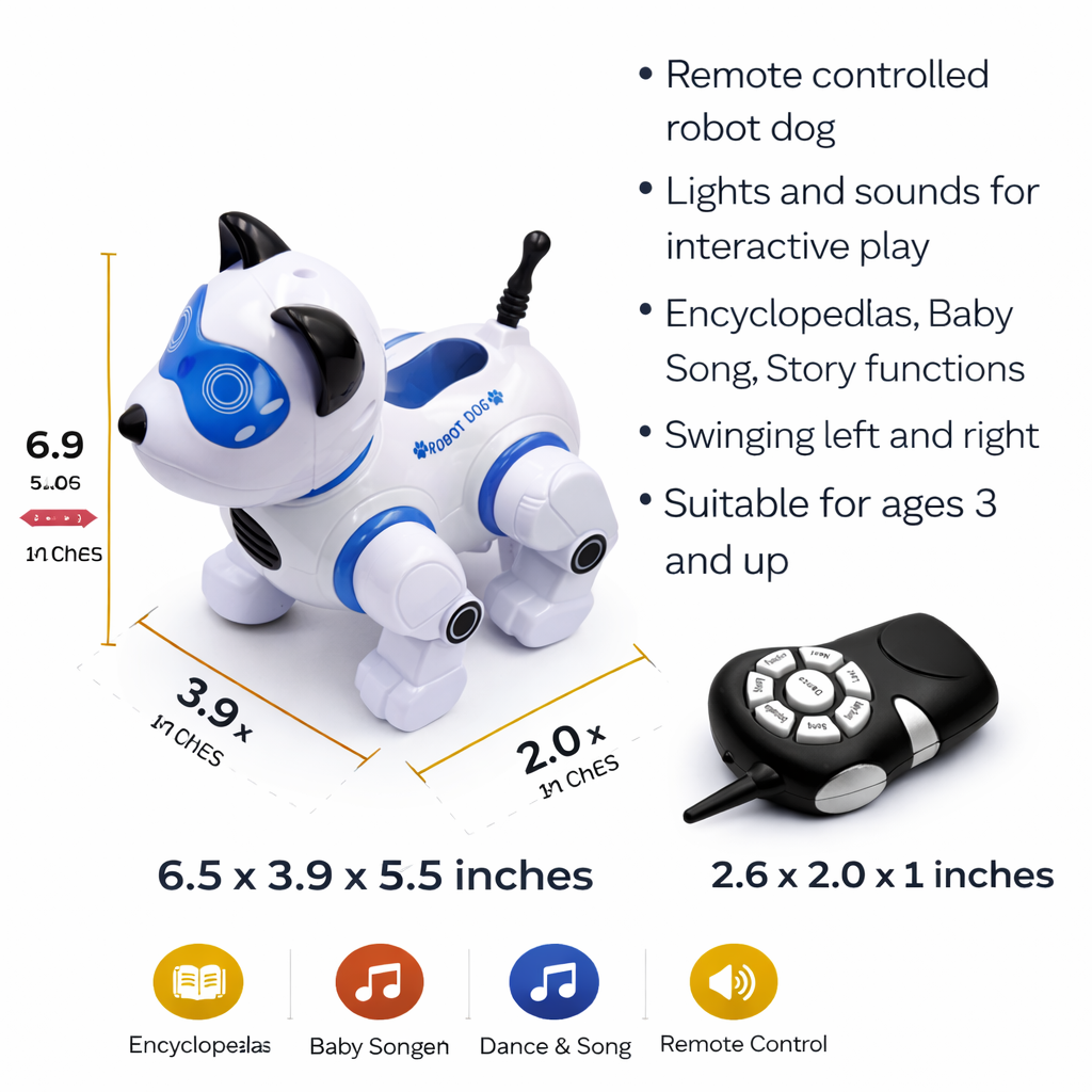 Remote Control Robot Dog Toy for Kids – Walking, Music, Lights & Interactive Fun (3+ Years)