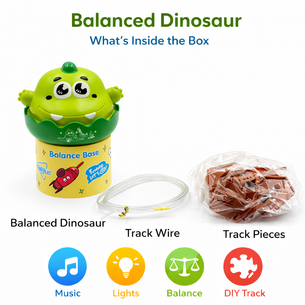 🦖 Balanced Dinosaur Toy – DIY Track & Self Balancing Car (With Lights & Music)