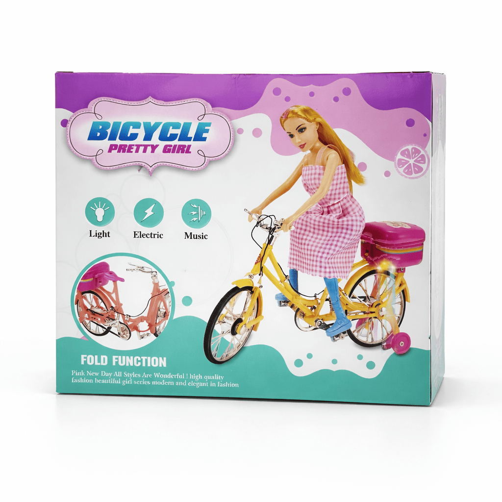 Doll Bicycle Toy Set with Lights & Music | Pretty Girl Doll with Cycle | Battery Operated Fashion Doll Toy for Kids