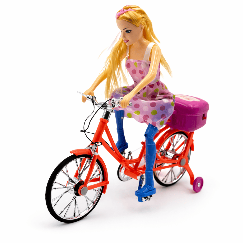 Doll Bicycle Toy Set with Lights & Music | Pretty Girl Doll with Cycle | Battery Operated Fashion Doll Toy for Kids