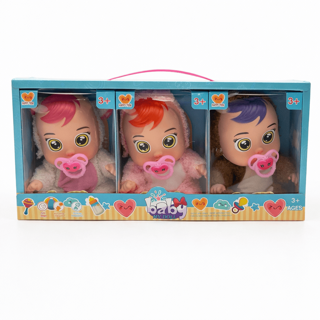 Cute Baby Doll Set with Pacifier | Soft Toy Baby Dolls for Kids | Cartoon Plush Doll Gift Set (3 pcs)
