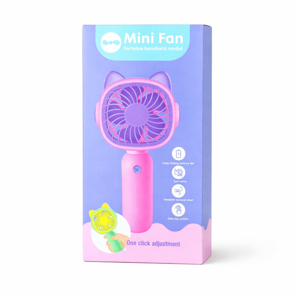 Portable Mini Handheld Fan | Cute Cat Design Battery Operated Fan | Personal Cooling Fan for Kids & Travel
