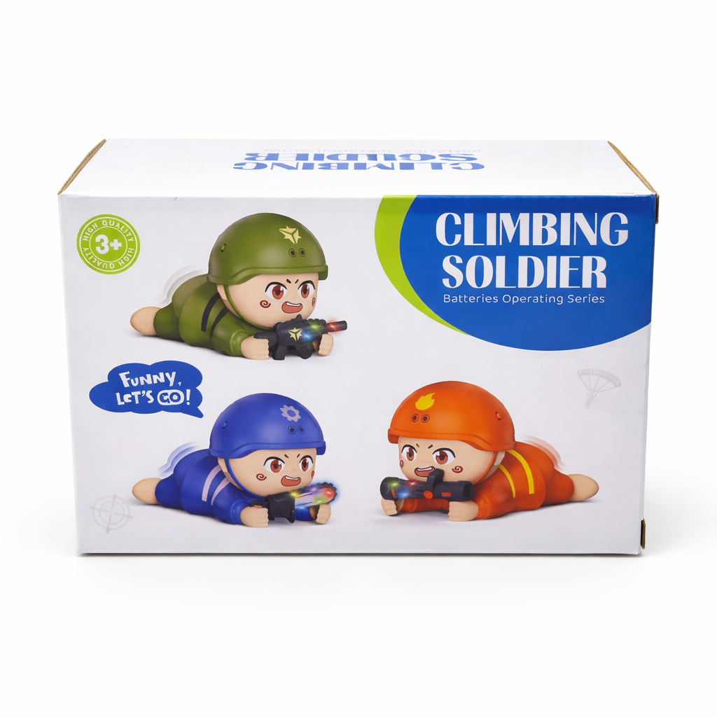 Battery Operated Climbing Soldier Toy with Lights & Sound – Crawling Army Toy for Kids (Green)