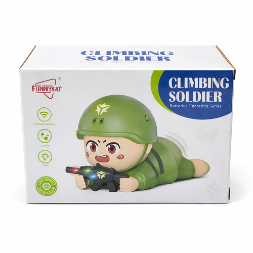 Battery Operated Climbing Soldier Toy with Lights & Sound – Crawling Army Toy for Kids (Green)