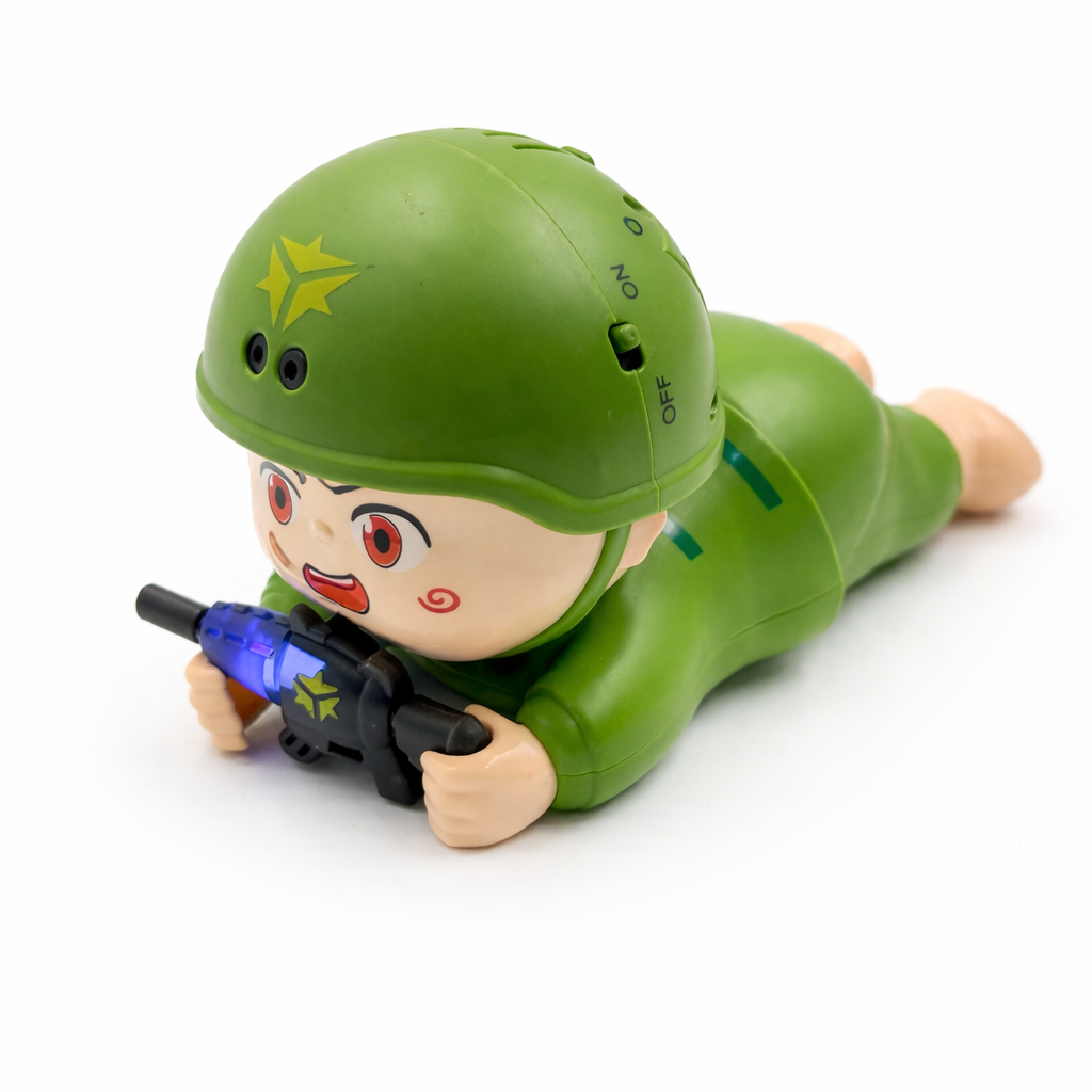 Battery Operated Climbing Soldier Toy with Lights & Sound – Crawling Army Toy for Kids (Green)