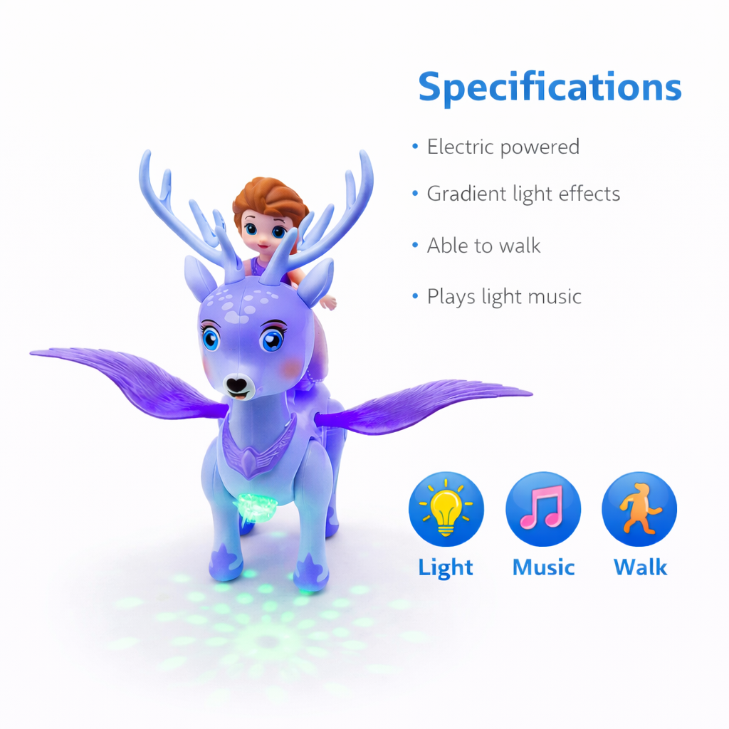 Lovely Deer Princess Toy with Lights, Music & Walking Action | Battery Operated Fantasy Toy for Kids (3+ Years)