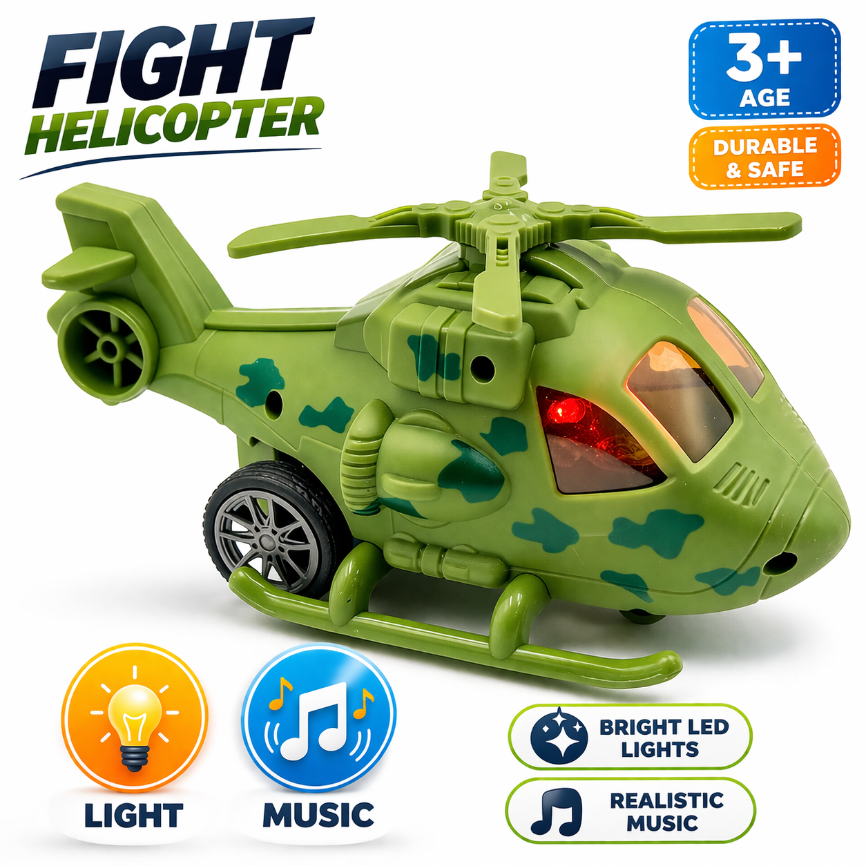 Fight Helicopter Toy with Lights & Sound | Battery Operated Army Helicopter for Kids