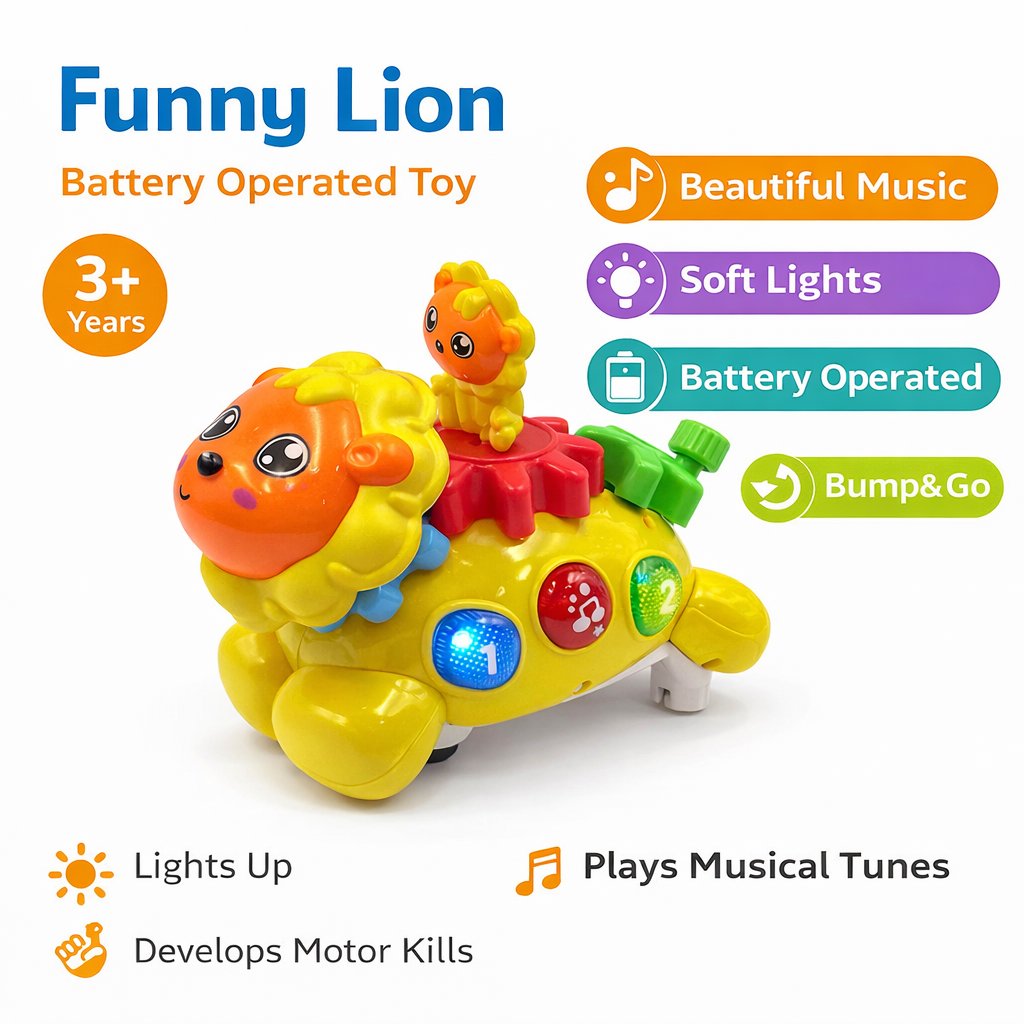 Funny Lion Musical Toy with Lights & Moving Action | Battery Operated Baby Toy (3+ Years)