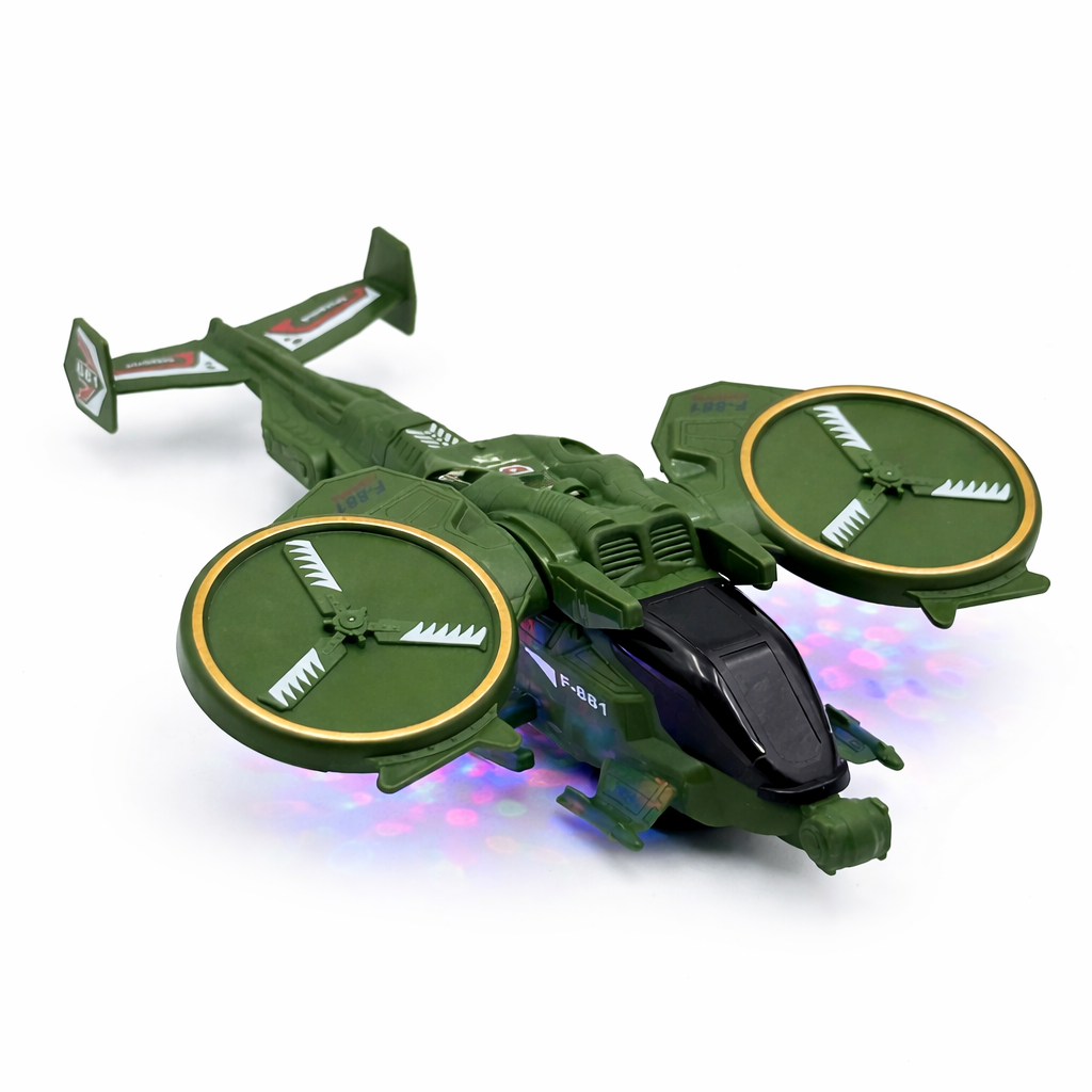 Military Fighter Helicopter Toy with 360° Lights & Music | Automatic Rotating Action Toy for Kids