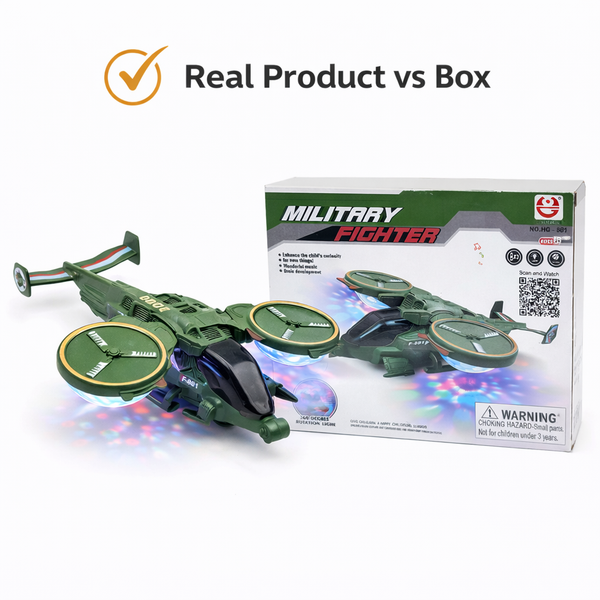 Military Fighter Helicopter Toy with 360° Lights & Music | Automatic Rotating Action Toy for Kids