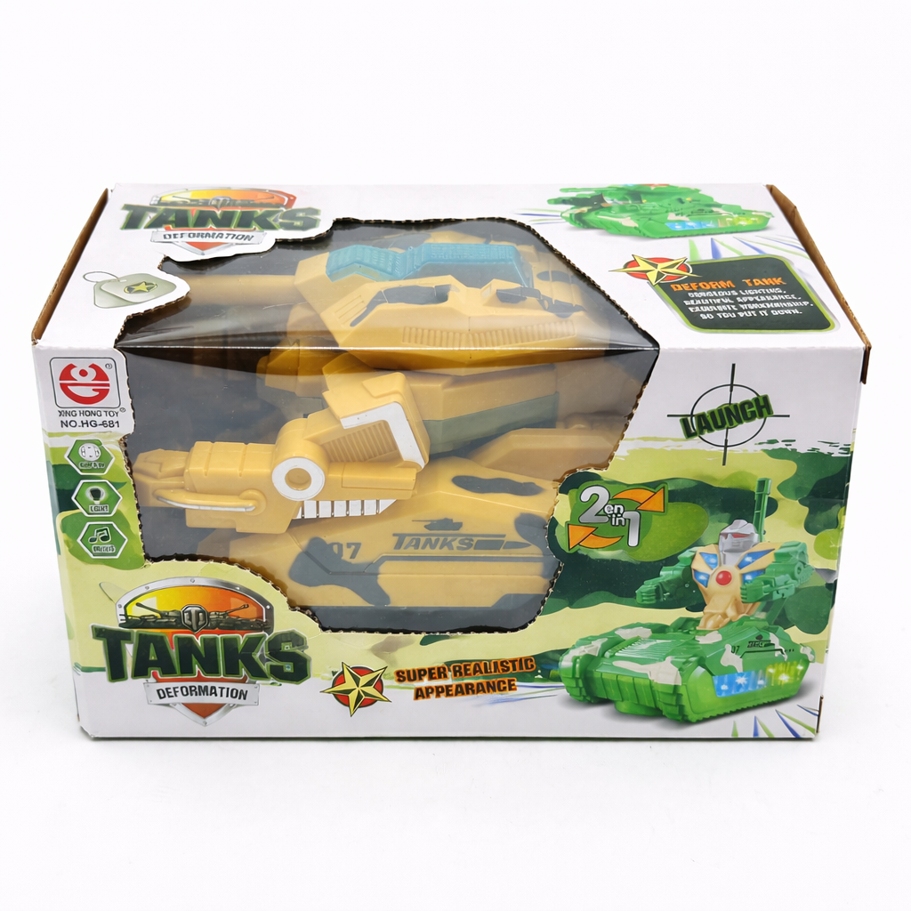 2-in-1 Transforming Tank Robot Toy with LED Lights & Music | Deformation Battle Tank for Kids
