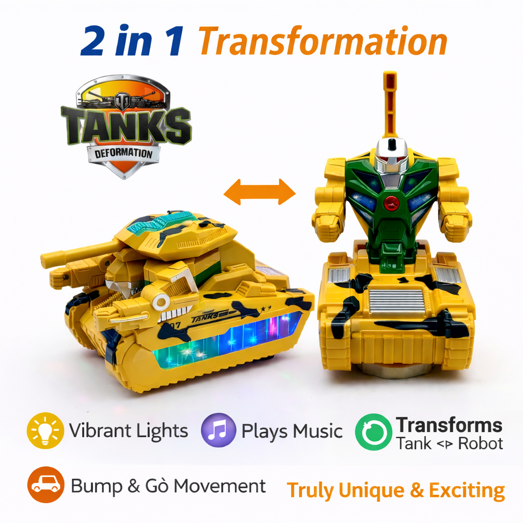 2-in-1 Transforming Tank Robot Toy with LED Lights & Music | Deformation Battle Tank for Kids