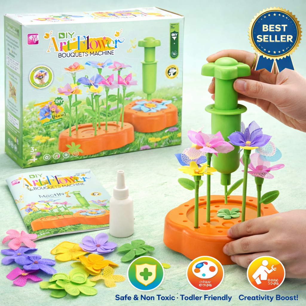 DIY Art Flower Bouquet Maker Kit for Kids | Creative Craft Toy with Press Machine | STEM Learning Activity Set (3+)