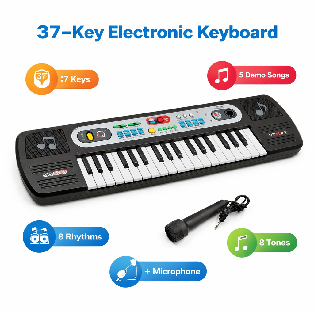 37 Keys Electronic Keyboard Piano for Kids with Microphone | Musical Learning Toy with Demo Songs & Rhythms (3+)