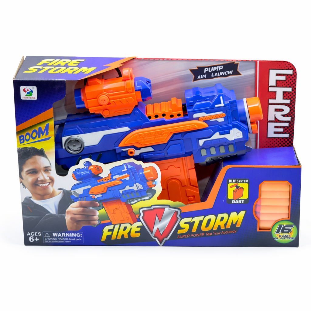 Fire Storm Soft Bullet Toy Gun with Foam Darts | Pump Action Dart Blaster for Kids | Safe Shooting Game Toy (6+)
