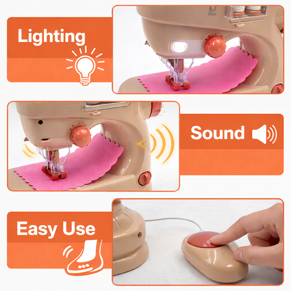 Kids Sewing Machine Toy with Light & Sound | DIY Pretend Play Stitching Machine | Educational Toy for Girls & Boys (3+ Years)