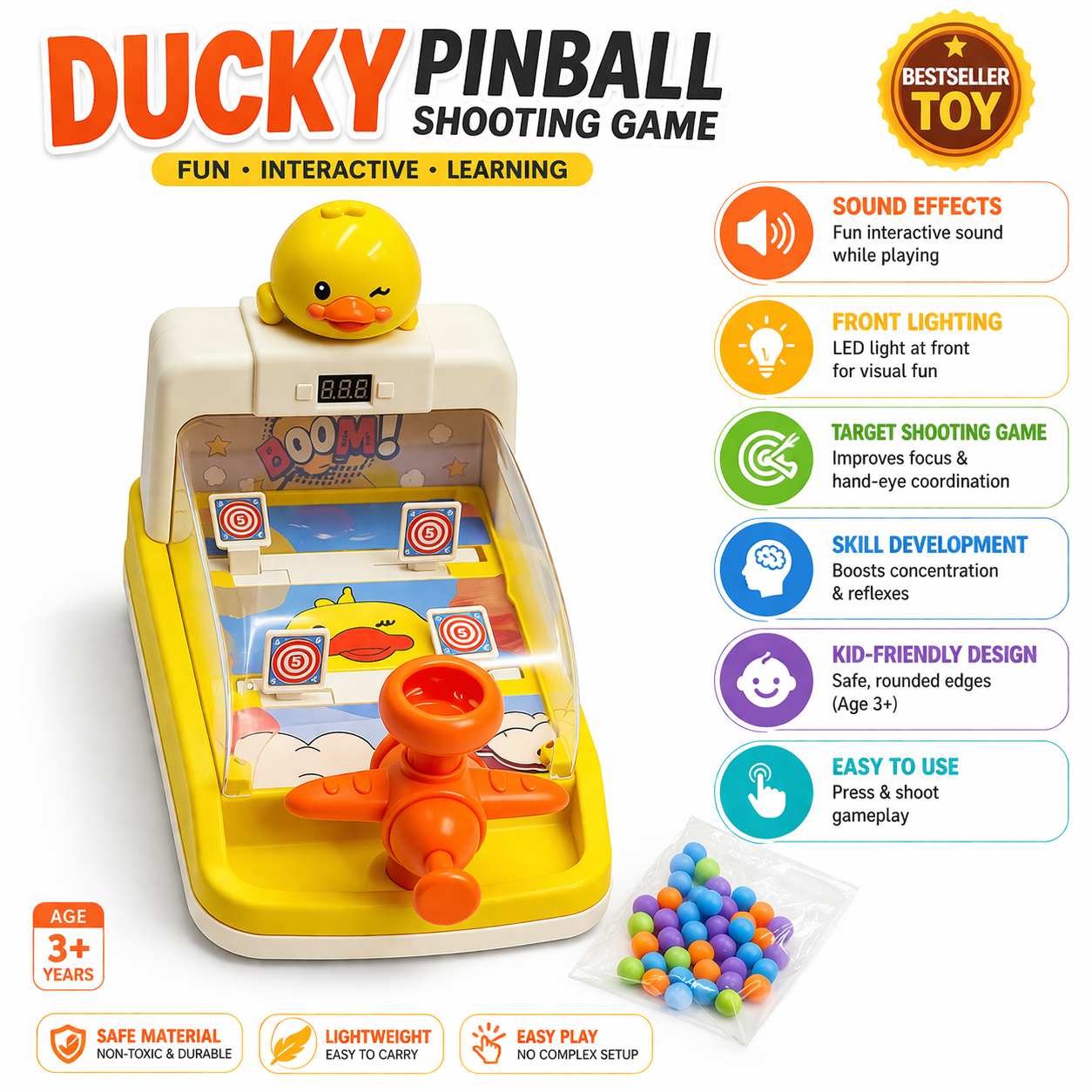 Ducky Pinball Shooting Game for Kids | Fun Interactive Toy with Sound & Light | Skill Development Toy (3+ Years)